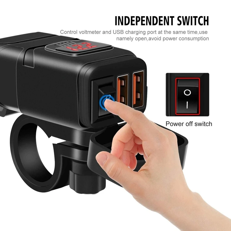 Мотоциклетный руль 12 в SAE Dual QC3.0 телефон с вольтметром, двойное сверхбыстрое зарядное устройство USB 
Мотоциклетный руль 12 в SAE Dual QC3.0 телефон с вольтметром, двойное сверхбыстрое зарядное устройство USB
