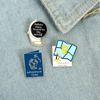 여행자 에나멜 핀 커스텀지도 글로브 여권 브로치 옷깃 핀 셔츠 가방 배지 월드 어드벤처 투어 쥬얼리, 친구를 위한 선물