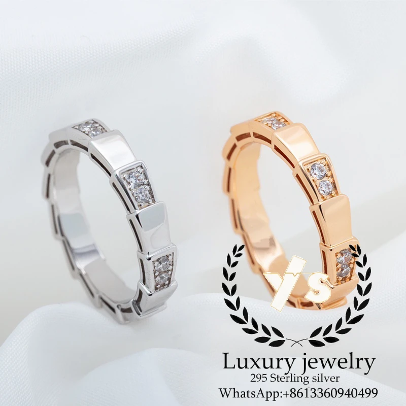 

Hot selling 925 sterling silver diamond snake bone ring, classic fashion brand, minimalist luxury banquet jewelry