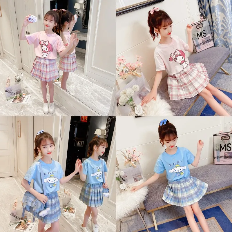 

Sanrio My Melody Short-Sleeved Pleated Skirt Y2K Anime Kawaii Student Loose Casual Fashion Soft Comfortable Sweet Girly Suit