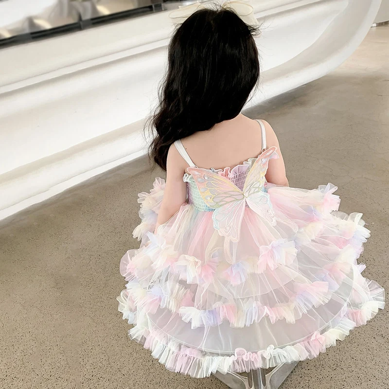 

Summer Children Girls Party Dresses Halter Cake Dress Colorful Bows Refreshing and Breathable Fashion Exquisite Beauty Delicacy