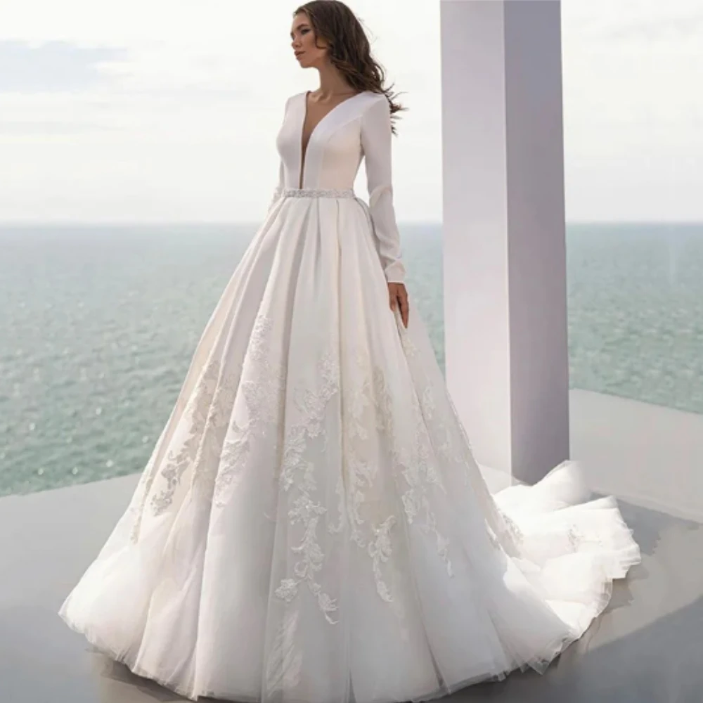 New Simple Long Sleeve Wedding Dress for Woman 2024 Lace V-Neck Bride Dresses Ball Gown Princess Wedding Gowns Vestido de Noiva
New Simple Long Sleeve Wedding Dress for Woman 2024 Lace V-Neck Bride Dresses Ball Gown Princess Wedding Gowns Vestido de Noiva
