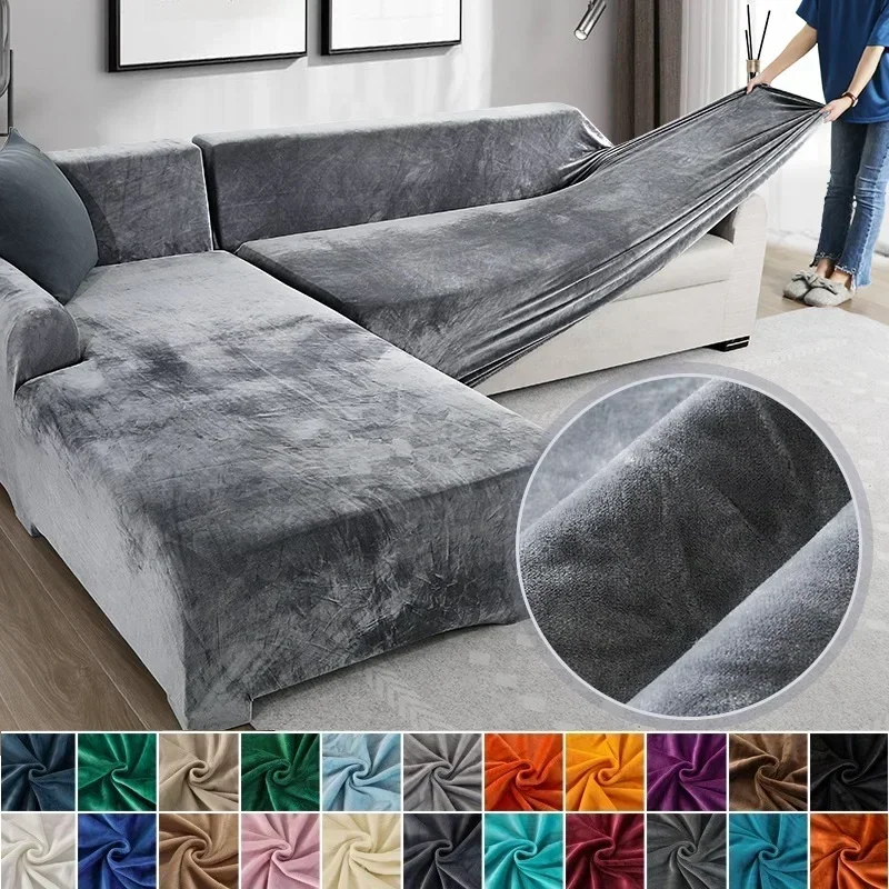 

Velvet Sofa Cover Thick Elastic 1/2/3/4 Seater Sofa Cover for Living Room Velvet Plush L Shaped Corner Sofa Couch Cover