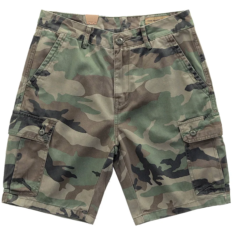 

Summer New American Retro Twill Heavyweight Camouflage Cargo Shorts Men's Pure Cotton Washed Loose Straight Casual 5-point Pants