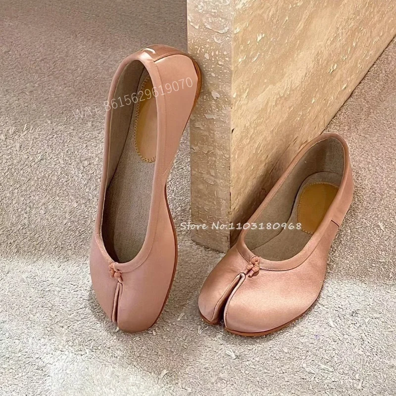 

Satin Split-Toe Tabi Ballet Flats Woman Pink Pig's Trotters Shallow Slip On Pumps Lady Elegant Dancing Comfortable Casual Shoes