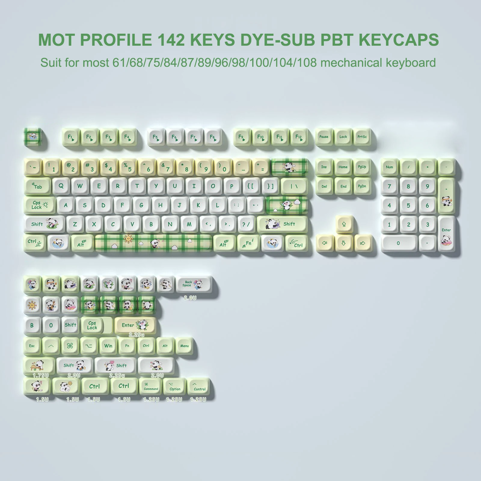 

142 Keys MOT Profile Cute Panda PBT Keycaps Dye Sub DIY Key caps for 61/84/87/104 Cherry MX Switch Gaming Mechanical Keyboard