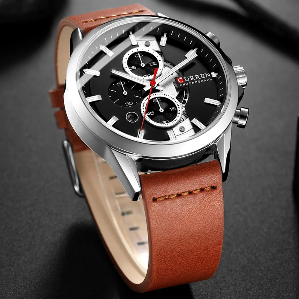 

CURREN 8325 Luxury Brand Watches for Man Casual Clock with Chronograph Luminous Hands Leather Straps Wristwatches Male