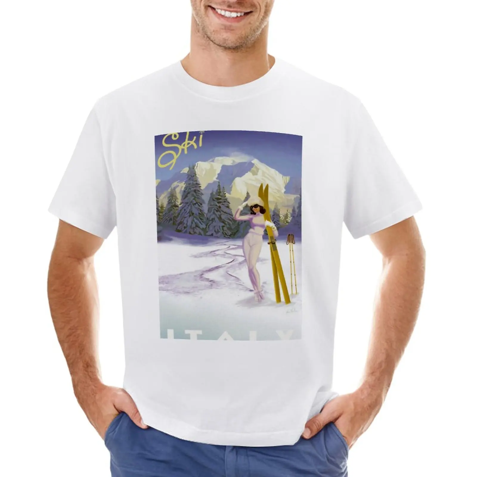 

Vintage Italian Ski sport poster, ski italy T-Shirt vintage summer clothes mens graphic t-shirts funny