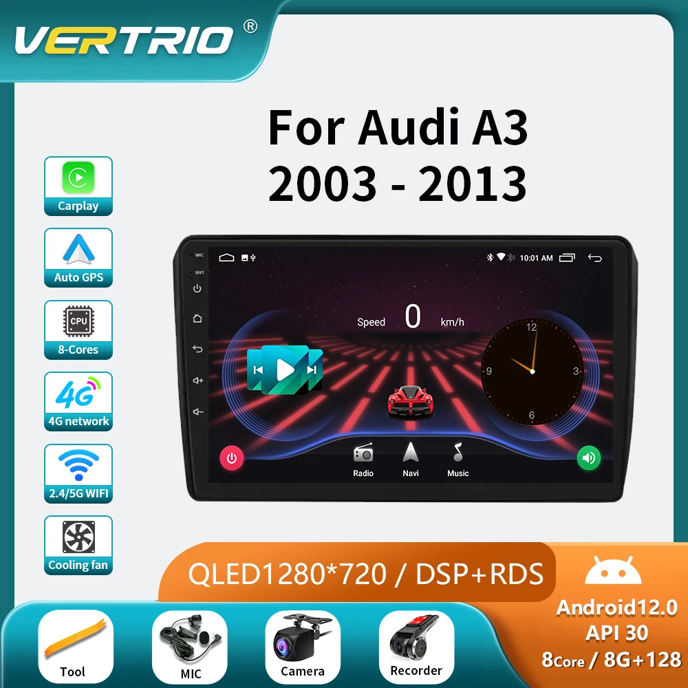 

8G+128G Android 12 For Audi A3 8P 2003 - 2013 Car Auto Radio Multimedia Video Player GPS 2din 4G WIFI DSP Wireless Carplay DVD