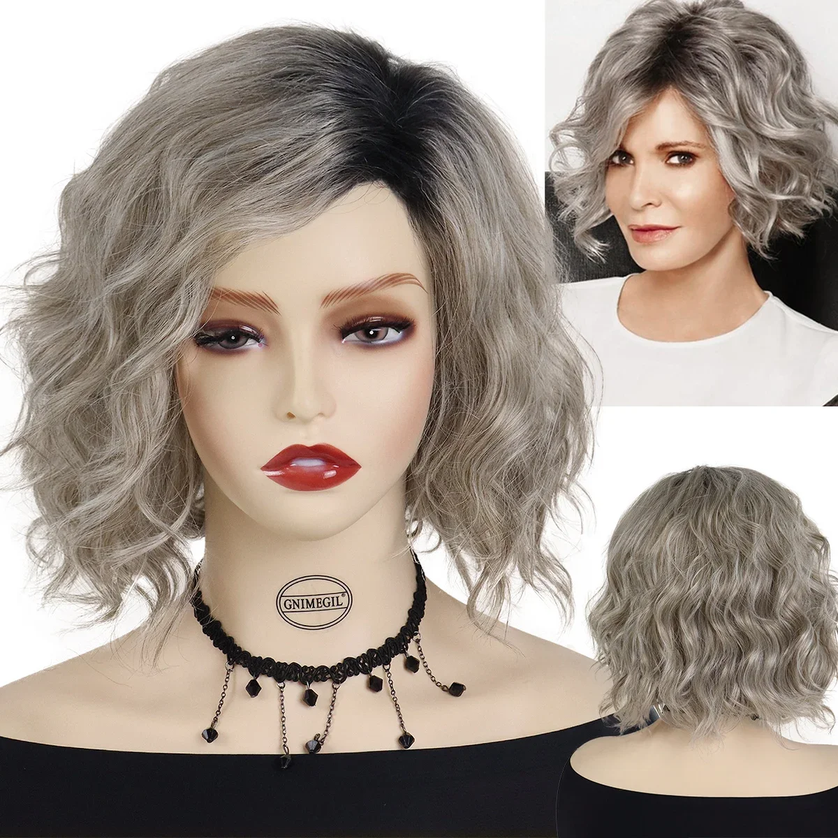 GNIMEGIL Synthetic Short Hair Silver Grey Ombre Wig for Women Curly Wave Wig Cosplay Halloween Fluffy Messy Ladies Casual Wig
GNIMEGIL Synthetic Short Hair Silver Grey Ombre Wig for Women Curly Wave Wig Cosplay Halloween Fluffy Messy Ladies Casual Wig