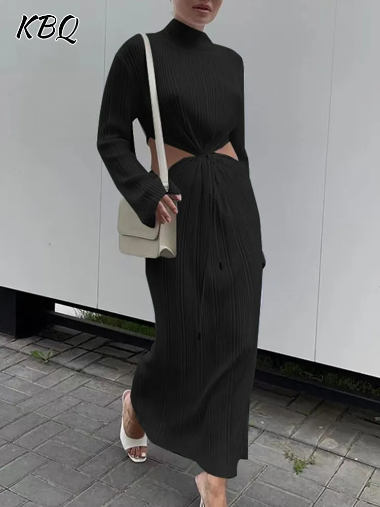 KBQ Hollow Out Solid Dress For Women Turtleneck Long Sleeve Spliced Lace Up Tunic Pullover Dresses Female Fashion Clothing New
KBQ Hollow Out Solid Dress For Women Turtleneck Long Sleeve Spliced Lace Up Tunic Pullover Dresses Female Fashion Clothing New