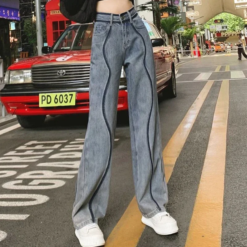 

Pants for Woman High Waist Shot Women's Jeans Blue Straight Leg with Pockets Trousers Vibrant Spring 2000s Y2k 90s Aesthetic R Z