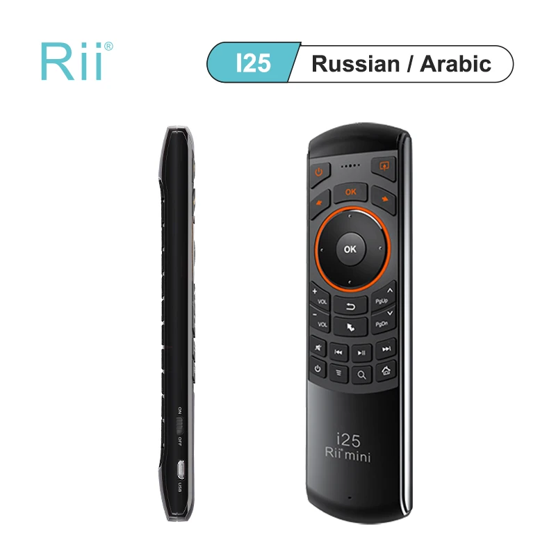 

Rii i25 Russian Arabic Layout 2.4Ghz Wireless Fly Air Mouse Keyboard With IR Remote Learning And Earphone Jack For Smart TV