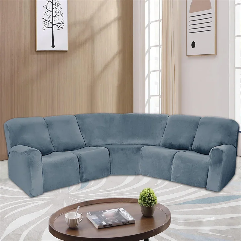 

5 Seater Recliner Sofa Covers Velvet Sectional L Shape Sofa Slipcover for Living Room Stretch Couch Armchair Furniture Protector