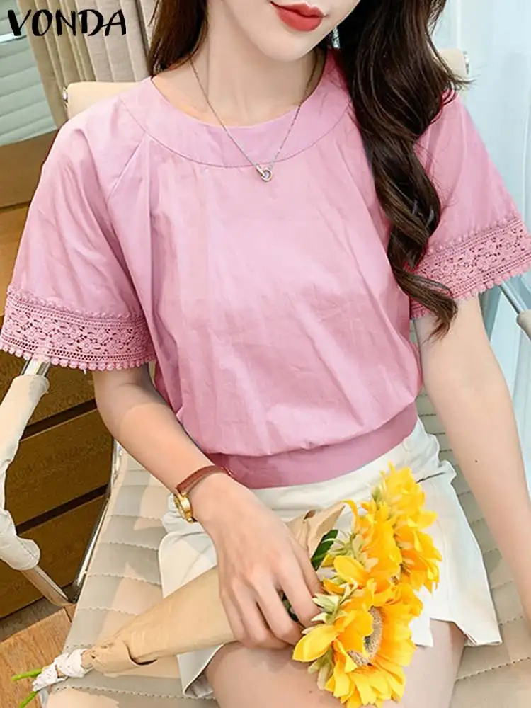 Women Fashion Shirts 2023 VONDA Casual Short Sleeve Blouse O Neck Looe Tops Female Lace Patchwork Shirts Sexy Party Tunic Baggy
Women Fashion Shirts 2023 VONDA Casual Short Sleeve Blouse O Neck Looe Tops Female Lace Patchwork Shirts Sexy Party Tunic Baggy
