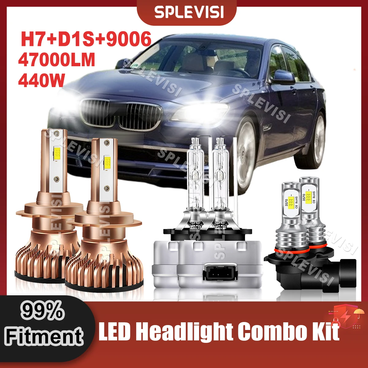 

Plug And Play Car Light 6000K White LED Headlight H7 High D1S Xenon Low Beam 9006 Foglight Combo Kit For BMW Alpina B7 2007 2008