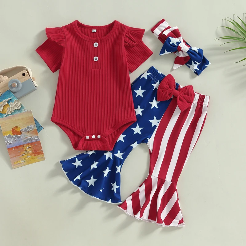 2023-04-07 Lioraitiin 0-18M Infant Baby Girl 4th of July Outfits Red Short Sleeve Romper Stars Printed Bow Flare Pants Headband
2023-04-07 Lioraitiin 0-18M Infant Baby Girl 4th of July Outfits Red Short Sleeve Romper Stars Printed Bow Flare Pants Headband