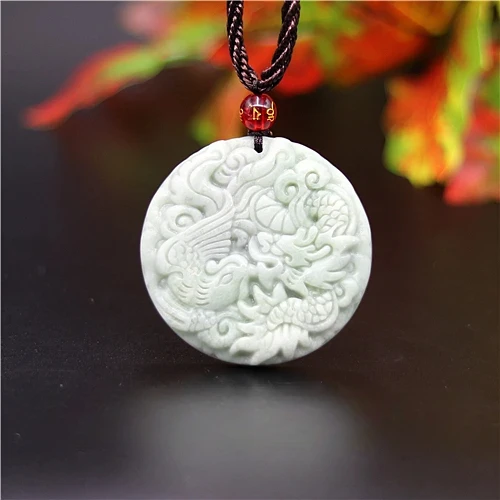 

Natural White Green Chinese Jade Dragon Phoenix Pendant Necklace Charm Jewellery Carved Amulet Fashion Gifts for Women Men