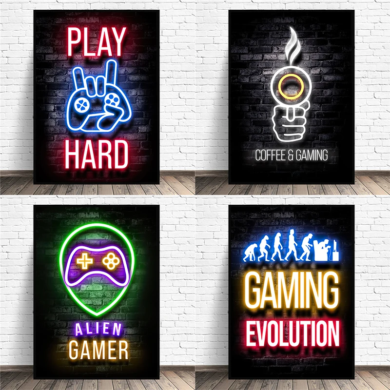 

Nordic Gaming Gamer Quotes Art Posters and Prints Canvas Painting Wall Pictures for Boys Game Room Decor Home Decor (Not Neon)