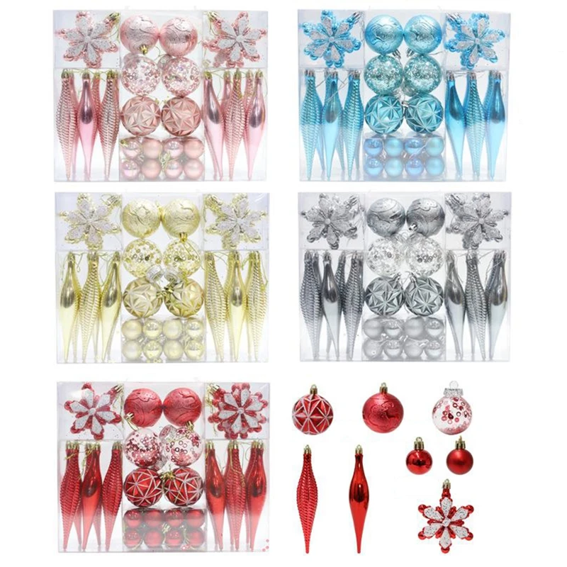 

40Pcs New Christmas Ball Ornaments Pink Silver Xmas Tree Decorations Hanging Balls Snowflake New Year Home Decor Navidad