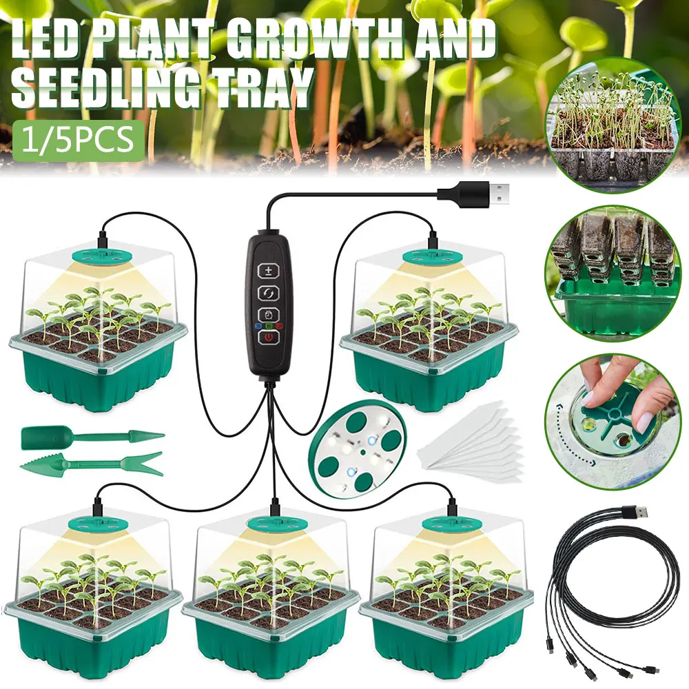 

Full Spectrum LED Grow Light with Seedling Tray Plant Seed Starter Trays Greenhouse Growing Lamp&12 Holes Cell Plant Germinating
