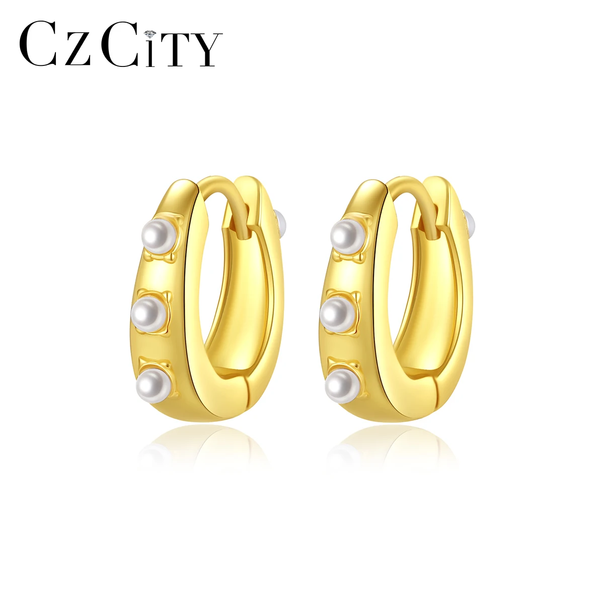 

CZCITY 925 Sterling Silver Gold Plated Hoop Earrings for Women Small Pearls Fine Jewelry Fashion Simple Ear Buckles Bridal Gift