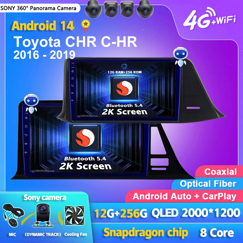 

Автомагнитола на Android 14 Carplay, мультимедийный проигрыватель для Toyota CHR C-HR 2016, 2017, 2018, 2019, Авторадио с GPS, стерео, головное устройство 2din