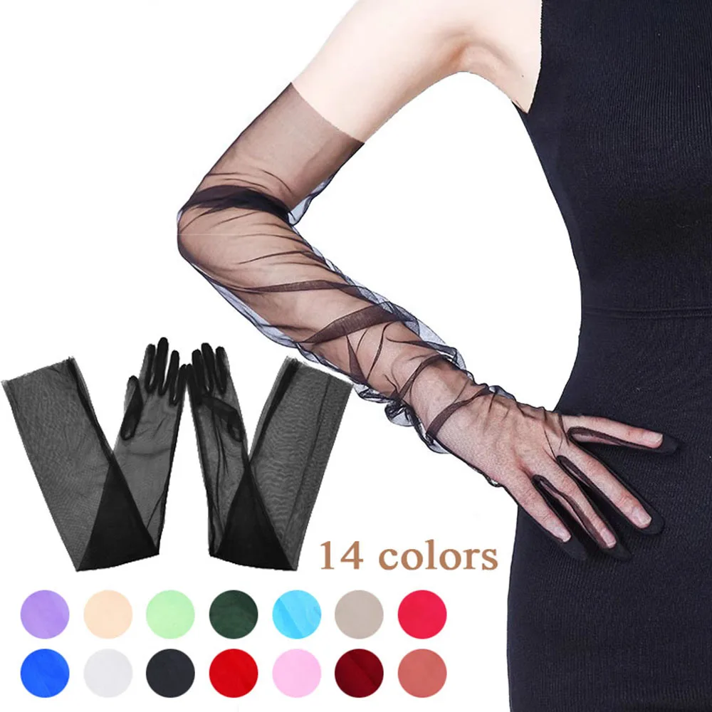 

Women Sheer Long Gloves Summer Lace Sunscreen Arm Sleeve Thin Loose Long Sleeves Gloves Driving Mittens Bridal Party Wedding