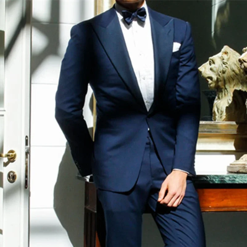 

Blue Formal Wedding Elegant Men Suits Groom Tuxedo Prom Slim Fit Blazers Hombre High Quality Custom 2 Piece Set Costume Homme