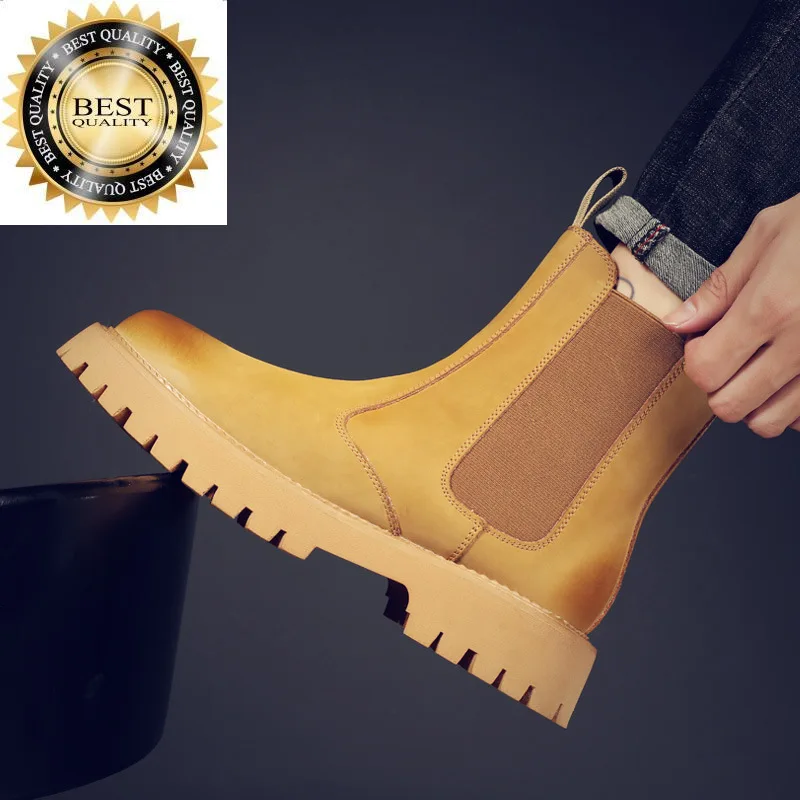 

high England style men fashion top chimney boots cow leather shoes party nightclub dress cowboy chelsea boot platform long botas