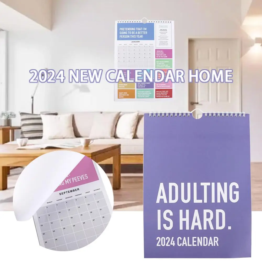 

Утолщенная бумага для взрослых-это жесткий календарь 2024 года, 12 месяцев, веселая и родственная фотография, календарь на стену