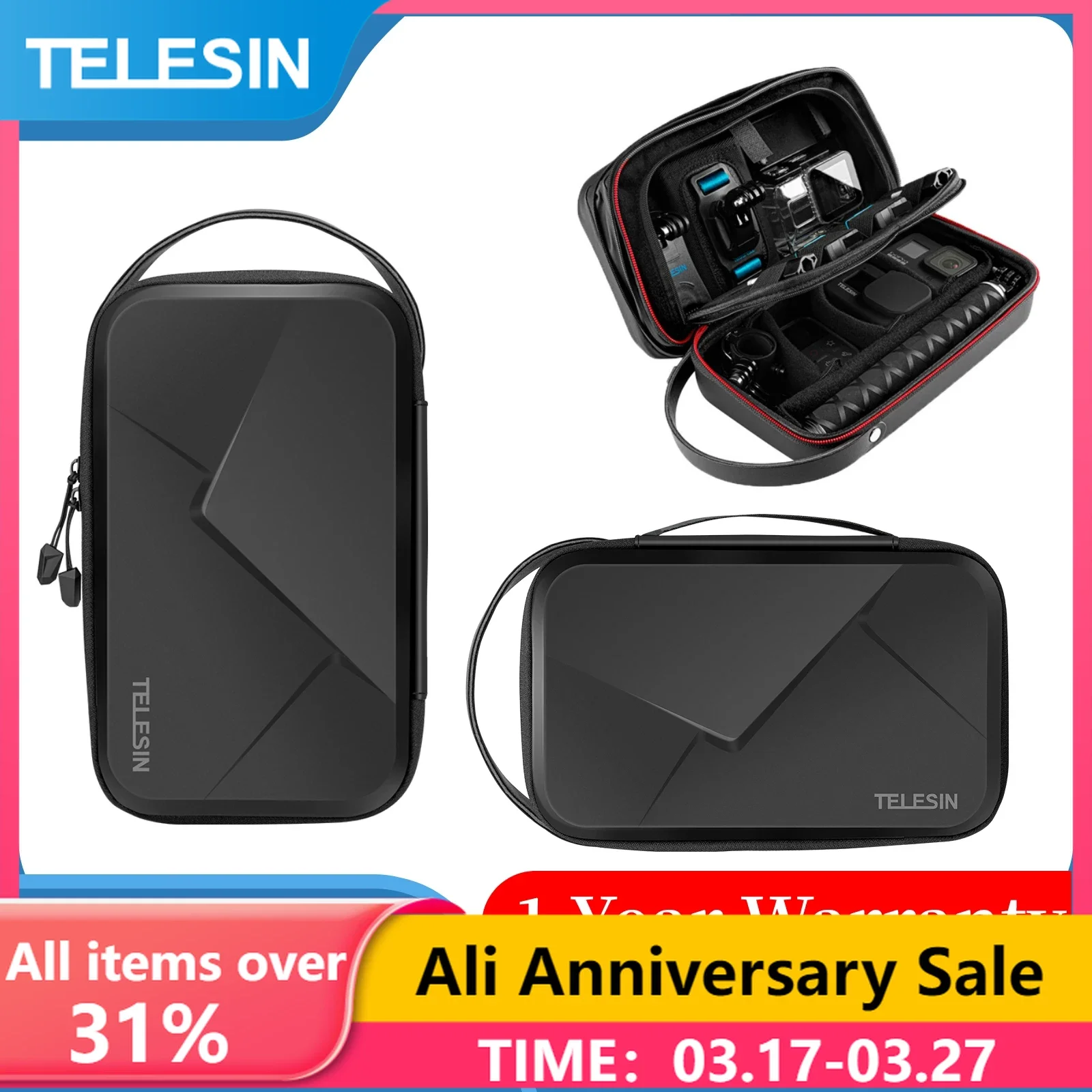 

TELESIN Waterproof Carrying Adjustable Space Bag PU for GoPro Hero 12 11 10 9 8 7 6 Insta360 Osmo Action SJCAM Accessories Bag