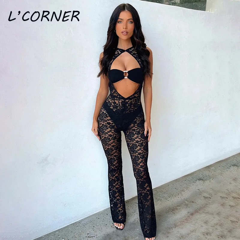 Sexy See Through Lace Jumpsuits Hollow Out Women Rompers 2023 New Black Blackless Jumpsuits Outfits
Sexy See Through Lace Jumpsuits Hollow Out Women Rompers 2023 New Black Blackless Jumpsuits Outfits