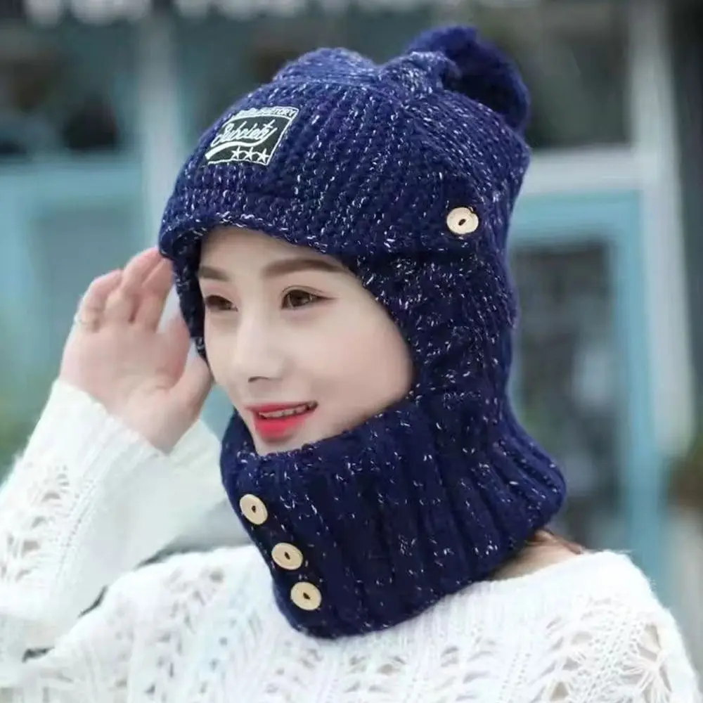 

Winter Scarf Set Hooded for Women Knitted Neck Warm Russia Outdoor Ski Windproof Hat Thick Beanies Cap