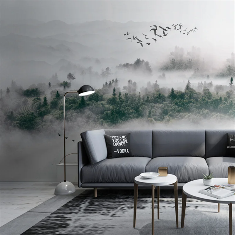

Пользовательские обои с 3d изображениями, Минималистичная Настенная картина в скандинавском стиле, птица, туман, сосна, лес, облако, туман, фон для телевизора, обои для спальни, отеля