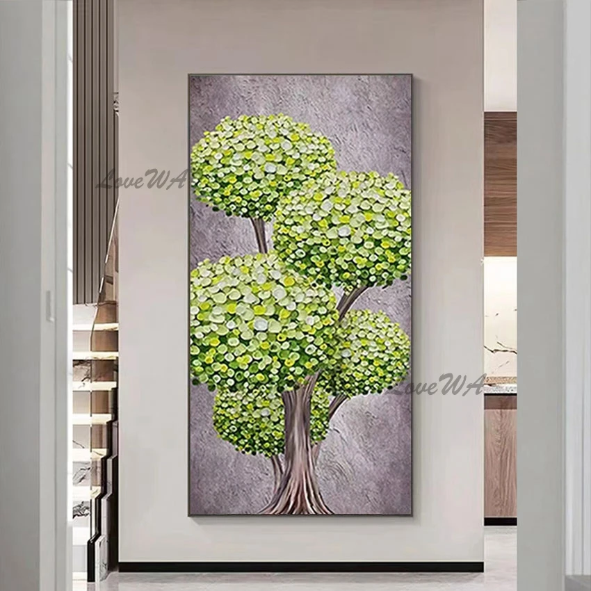 

Green Tree Simple Scenery Paintings Frameless Plant Natural Pictures Canvas Artwork Abstract Art Kindergarten Wall Decoration