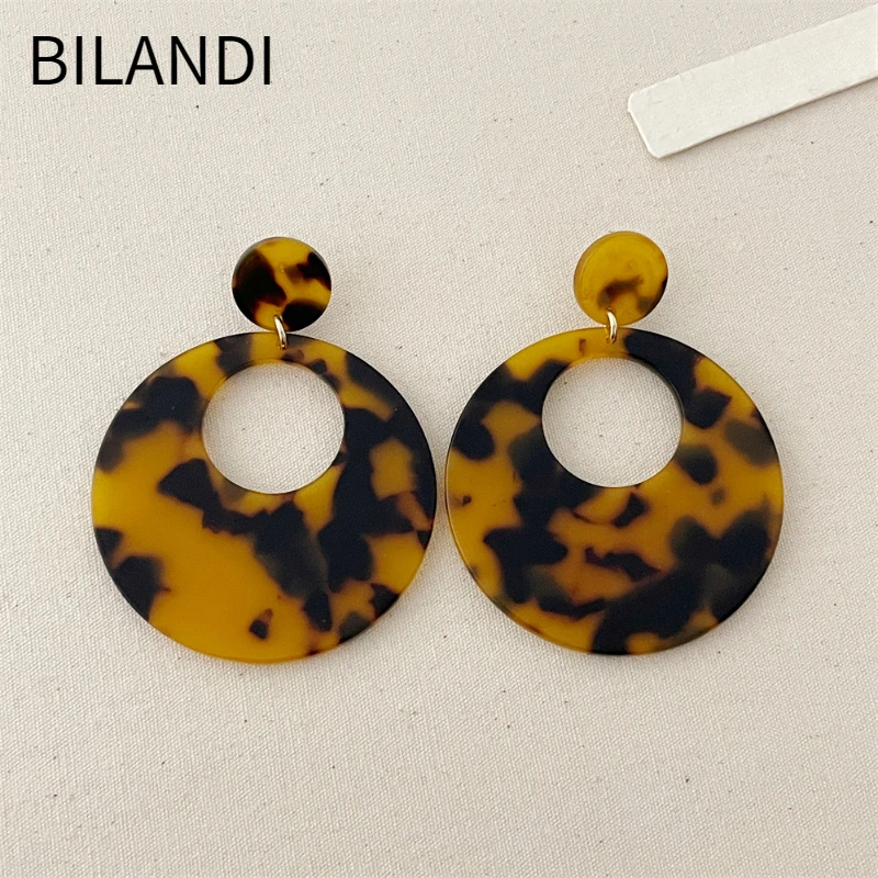 Bilandi-Boucles d'oreilles géométriques en résine de tempérament vintage pour femmes, accessoires d'oreille exagérés, bijoux fantaisie, cadeaux de fête 1