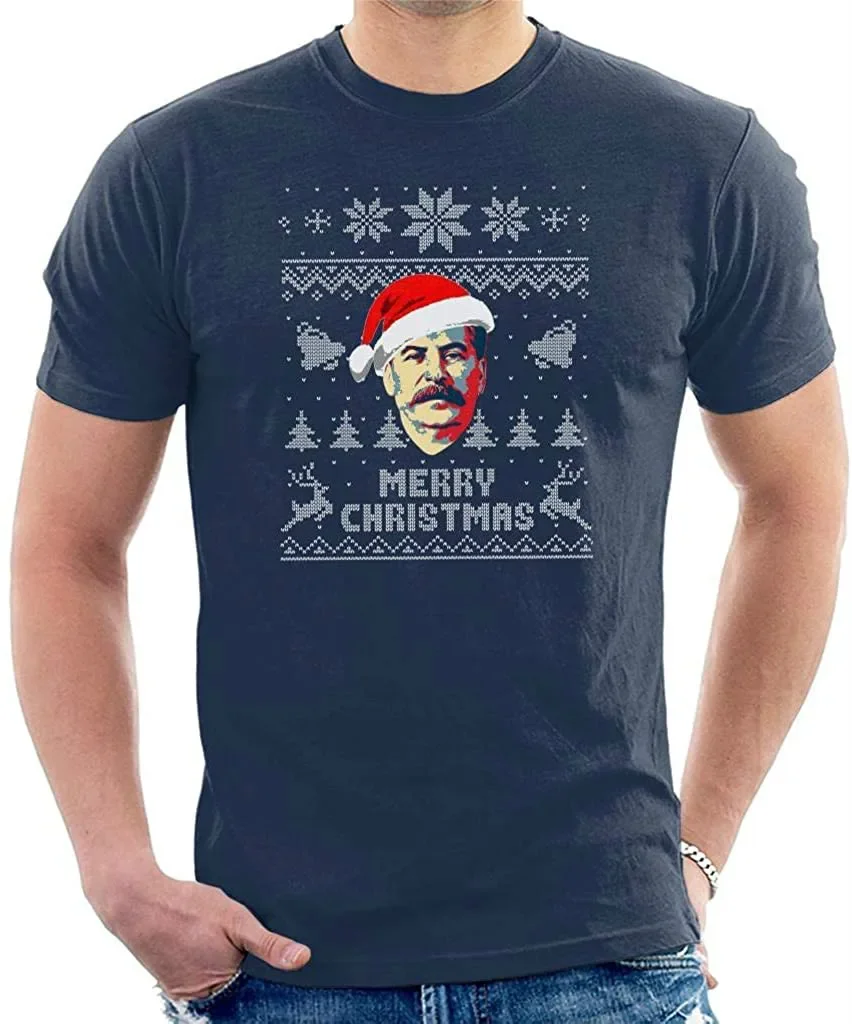 

Счастливого Рождества Сталин Уродливый Рождественский свитер футболка 100% хлопок O-образный вырез летние короткие рукава Повседневная мужская футболка Размер S-3XL