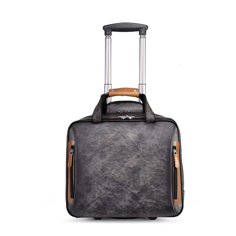 

Genuine Leather Travel Luggage Bags Wheeled Duffle Trolley Bag Rolling Suitcase Women Men Traveler Handbag Boy Girl Carry-On Bag