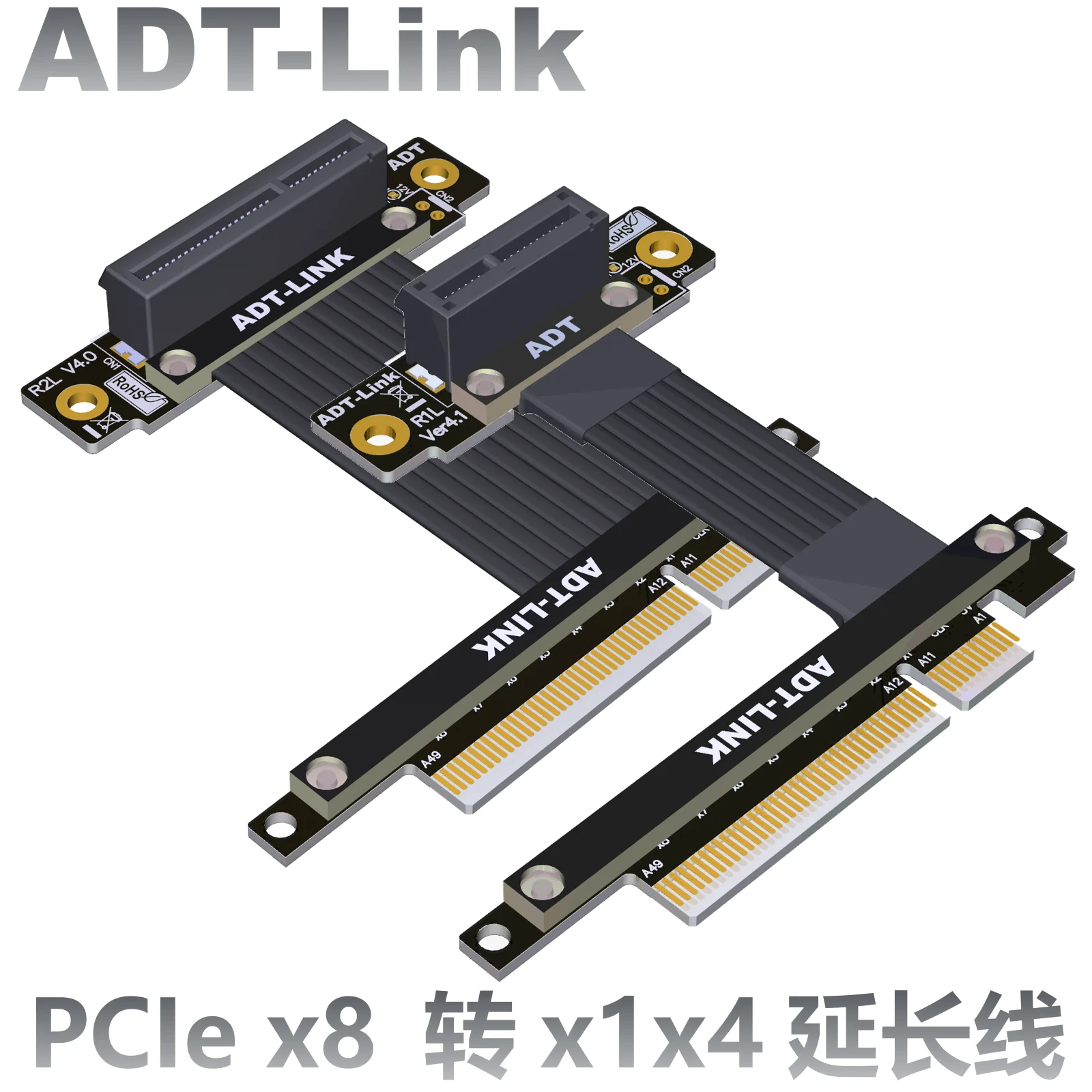 

ADT New PCI Express 4.0 3.0 x8 to x1 x4 Riser Extension Cable PCI-E x8 to x1 x4 SSD Riser Network Card Adapter for 1x 4x 8x Slot