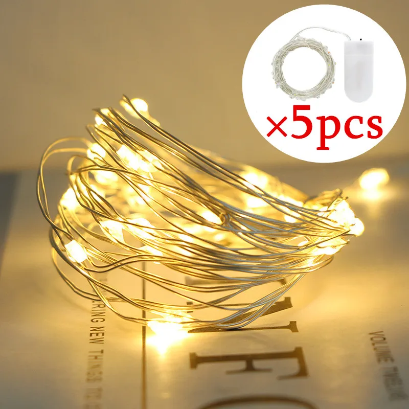 

5PCS Mini Christmas Light Fairy Lamp LED Copper Wire String Light For Wedding Xmas Garland Party 1/2/3/5M CR2032 Battery Powered