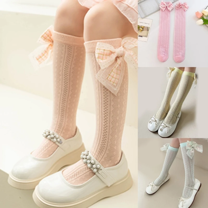 

Girls Over Knee Socks Breathable Thin Spring/Summer Stockings Middle-length Socks Baby Child's Calf Socks