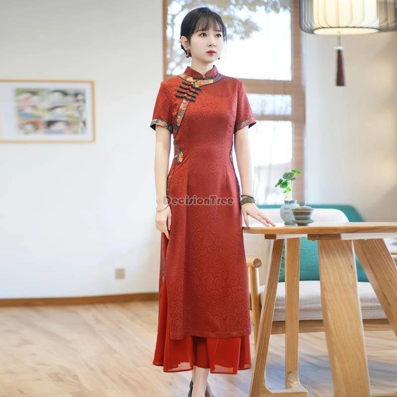 

2024 summer vietnam aodai improved daily cheongsam dress chinese style retro temperament qipao diagonal buckle slim ao dai dress