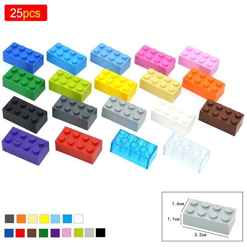 

25pcs DIY 2x4 Dots Thick Figures Bricks Educational Classic Assemblage Building Blocks Compatible Leduo 3001 Toys For Children