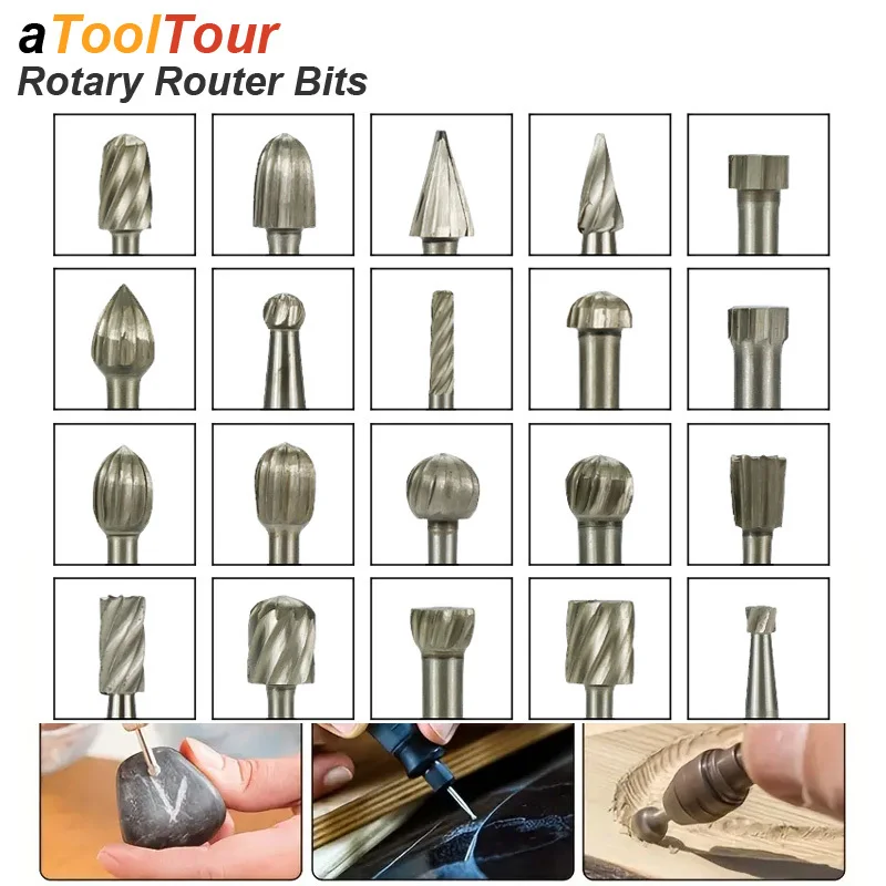 

Rotary Router Milling Cutter 20pcs 3mm Shank HSS Routing Bits Burr Wood Carving Tool Kit Woodworking Tools Accessory For Dremel