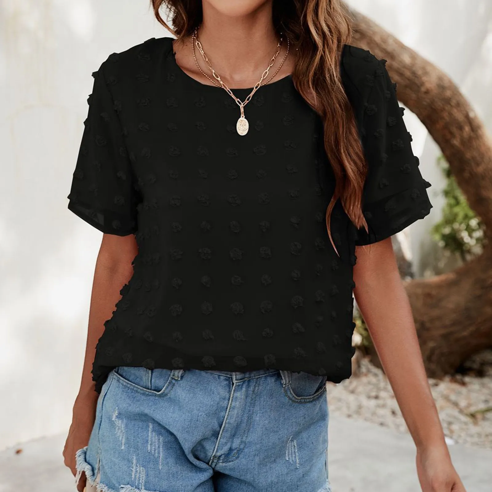 Solid Color Chiffon Blouse O-neck Female Shirt short Sleeve Women's Shirts Polka Dot Tops And Blouses Breathable Blusas New
Solid Color Chiffon Blouse O-neck Female Shirt short Sleeve Women's Shirts Polka Dot Tops And Blouses Breathable Blusas New