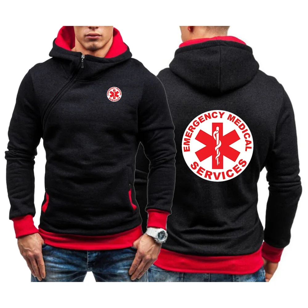 

EMT Emergency Ambulance New Men's Fashion Printing Five-Color Solid Color Sweatshirt High Quality Diagonal Zipper Casual Tops