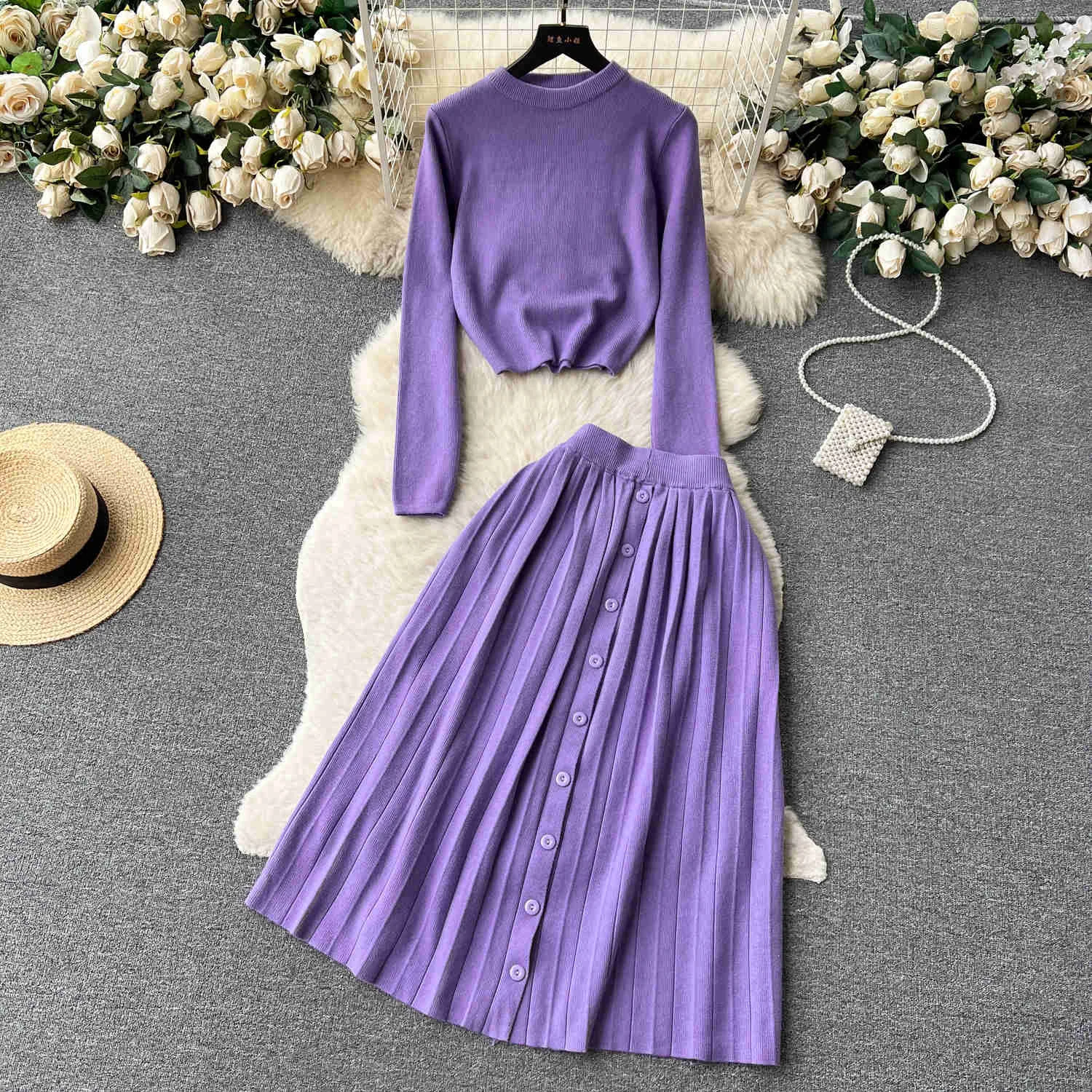 2023 Autumn Winter Knitted 2 Pieces Set Women Fashion Solid O Neck Long Sleeve Crop Top and Elastic Waist Pleated Skirt Suits
2023 Autumn Winter Knitted 2 Pieces Set Women Fashion Solid O Neck Long Sleeve Crop Top and Elastic Waist Pleated Skirt Suits