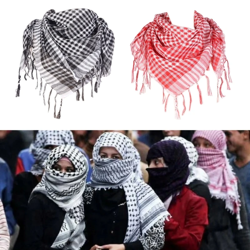 

Ethnic Keffiyeh Head Scarf Fringed Arafat Hijab Shemagh Scarf Arabian Face Cover Dustproof Headwrap Muslim Arab Bandana Shawl