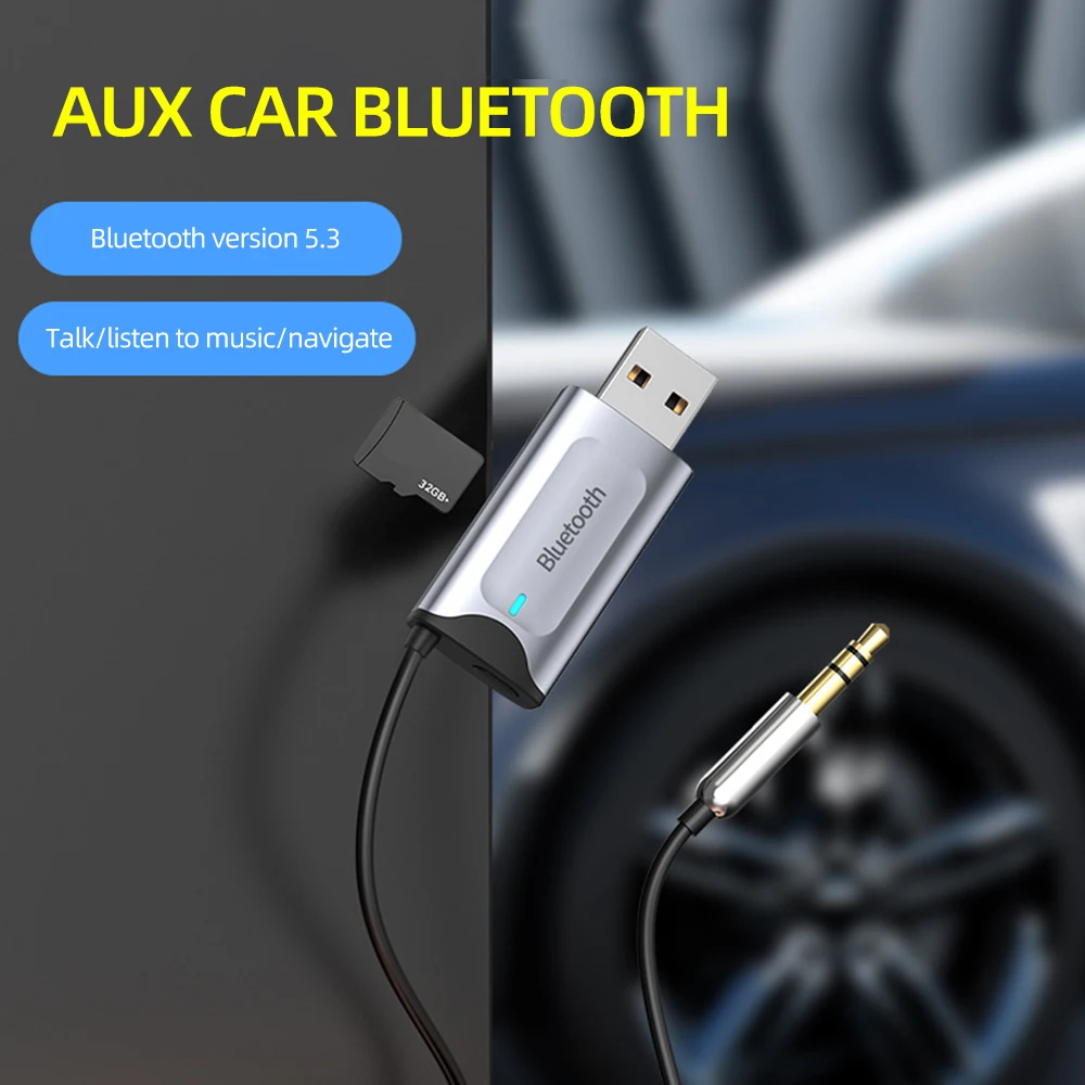

Автомобильный Bluetooth 5,3 Aux адаптер 3,5 мм разъем беспроводной приемник аудио Музыка микрофон Громкая связь Автомобильный Кабель передатчика динамика